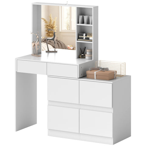 Rootz Dressing Table - Make-up Vanity - Beauty Station - Large Mirror - 122.5cm x 71.3cm x 38.5cm - MDF, White - Ample Storage Space