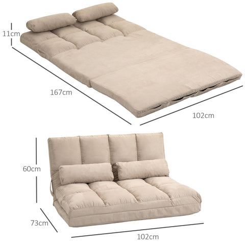 Rootz 2-in-1 Floor Armchair - Adjustable Sofa - Folding Lounger - Velvety Fabric Comfort - 102cm x 73cm x 60cm/167cm x 11cm