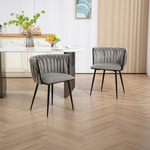 Rootz 2 Piece Set Velvet Dining Chairs - Luxury Cushioned Chairs - Handwoven Design - Elegant & Supportive - 57cm x 50cm x 72cm