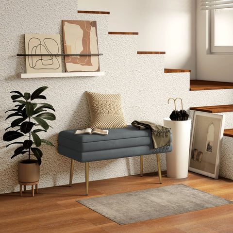 Rootz Upholstered Storage Bench - Accent Bench - Seating Bench - Modern Scandi Design - Ample Storage - Comfortable Seating - 79.5cm x 37.5cm x 43cm - Dark Gray