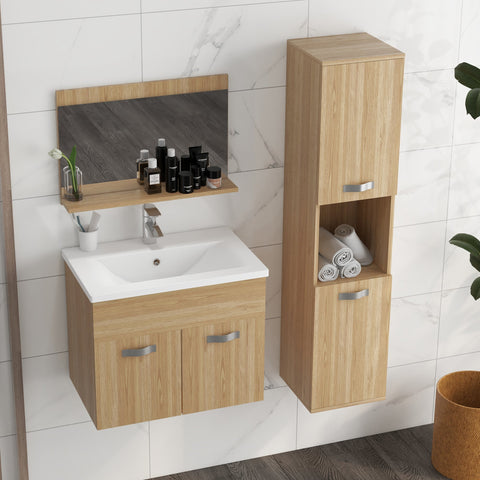Rootz Bathroom Furniture Set - Vanity Unit - Mirror Cabinet - Space-Saving Design - 60cm x 12cm x 40cm, 61cm x 40cm x 50cm, 30cm x 30cm x 131.5cm