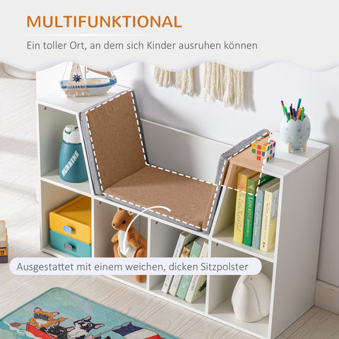 Rootz 2-in-1 Children's Shelf & Bench - Storage Unit - Kid's Organizer - Enhances Room Tidiness - 103cm x 30cm x 62cm - White & Grey