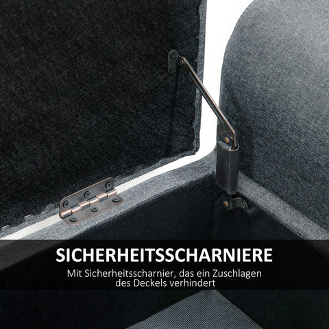 Rootz Bench with Storage - Upholstered Bench - Linen Look - Ample Storage Space - 116 x 44 x 58 cm -  Grey