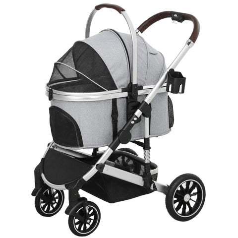 Rootz 3 in 1 Dog Buggy - Pet Stroller - Foldable Cat Carrier - Padded Cabin - 83cm x 61cm x 103cm - Up to 10kg - Grey, Black