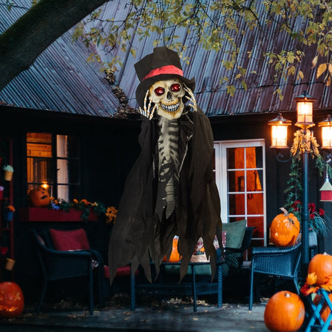 Rootz Halloween-decoratie Spookskelet - Spookachtig skelet - LED-ogen - Verstelbare armen - Bewegingsgeactiveerd draaien - Huilende geluidseffecten - 60 cm x 16 cm x 100 cm