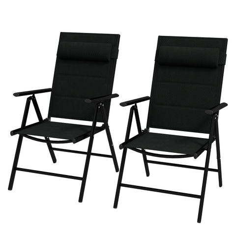 Rootz Set of 2 Folding Garden Armchairs - Patio Chairs - Outdoor Seating - Padded Headrest - 54 x 67 x 108 cm - Black