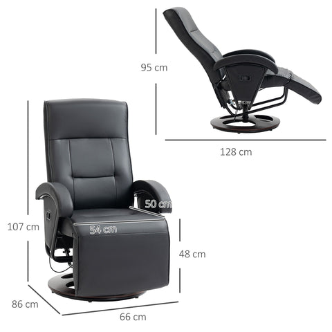 Rootz Rotatable Upholstered Chair - Swivel Chair - Recliner - Synthetic Leather Comfort - 66x86x107cm - Black