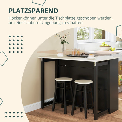 Rootz 3 Piece Barset - Bar Table Set - Foldable Dining Set - 6 Storage Compartments - 116x70x89.5cm
