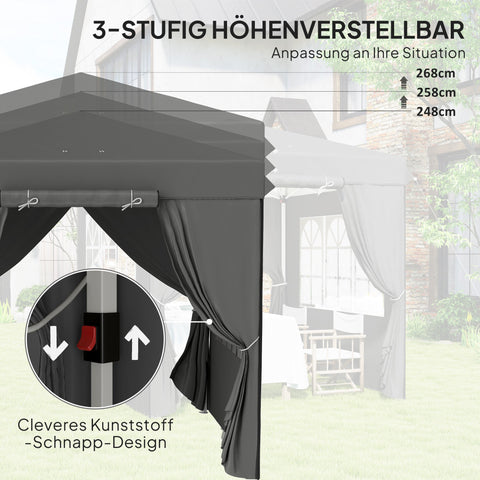 Rootz Pop Up Gazebo - Garden Tent - Outdoor Pavilion - UPF50+ UV Protection - Dark Grey - 250L x 250W x 268H cm