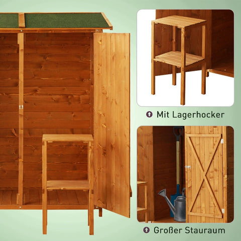 Rootz Tool Shed with Side Table - Garden Storage - Outdoor Shed - Weatherproof - Multi-functional - Secure - 139W x 75D x 160H cm - Fir Wood
