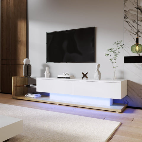 Rootz TV Cabinet - Entertainment Stand - Media Console - Adjustable LED Lighting - 170L x 36W x 38H cm - High Gloss White & Wood Finish