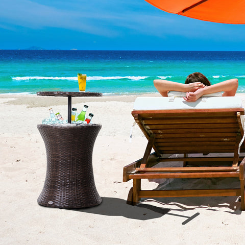 Rootz 2-in-1 Side Table Ice Bucket - Outdoor Cooler - Garden Table - Keeps Drinks Cool - Ø 48 x 83H cm - Resin Rattan - Adjustable Height