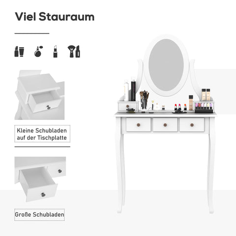 Rootz Dressing Table Set - Hairstyle - Friction Table - Spacious Storage - 80x40x140cm - White