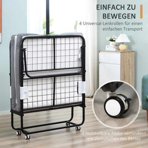 Rootz Folding Guest Bed - Travel Bed - Portable Bed with Mattress - Steel Frame - 200cm x 90cm x 42.5cm