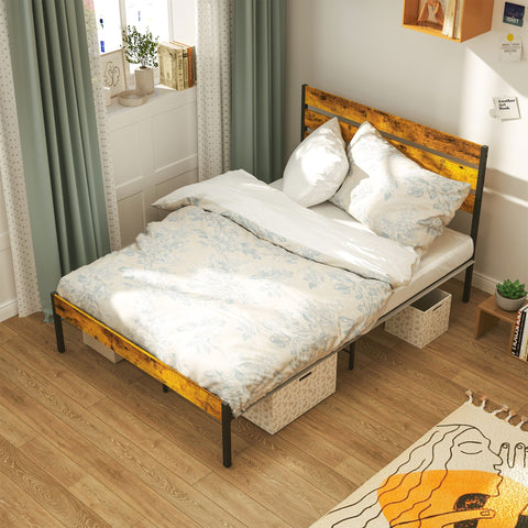 Rootz Double Bed Frame - Industrial Bed - Steel Frame - Supports 330kg - 141cm x 210cm x 105.5cm - Transform Bedroom Elegantly