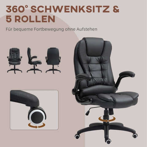 Rootz Executive Chair - Office Chair - Desk Chair - Faux Leather - Adjustable Height - Rocker Function - 60cm x 69cm x 111-121cm