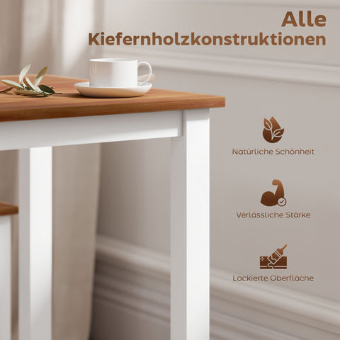 Rootz Dining Group Set - Dining Table - 4 Chairs - Space-Saving - Pine Wood - Brown+White - Table 108cm x 77cm; Chair 42cm x 46cm x 86cm