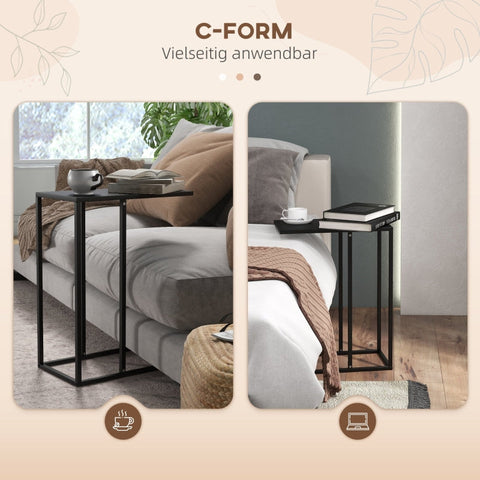 Rootz Bijzettafel - Laptoptafel - C-vormige banktafel - Duurzaam stalen frame - Industrieel ontwerp - Veelzijdig gebruik - 46 cm x 26 cm x 60 cm - Zwart