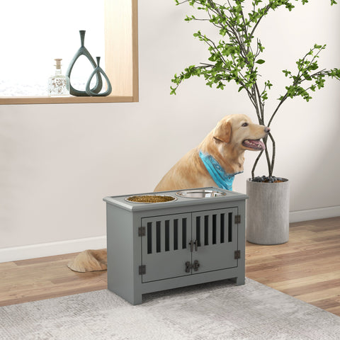 Rootz Grey Elevated Dog Bowl Station - Raised Pet Feeder - Large Dog Food Stand - Reduces Neck Strain - 60cm x 30cm x 43cm