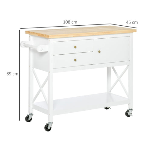 Rootz Kitchen Trolley Stand Shelf - Rollable Serving Trolley - Mobile Kitchen Cart - Ample Storage - Elegant Design - Durable Rubber Wood - 108cm x 45cm x 89cm