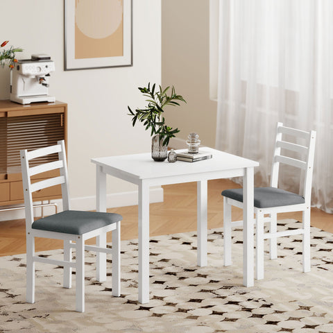 Rootz 3-Part Dining Table Set - Kitchen Set - Compact Room Furniture - Space-Saving - MDF White and Grey - 80cm x 40.5cm x 74.5cm