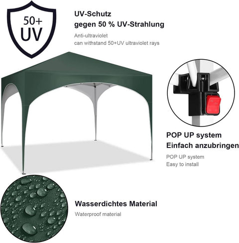 Rootz Tuinpaviljoen - Pop-Up Luifel - Buitentent - Waterdicht - UV-bescherming - Eenvoudige installatie - 3x3m - Groen