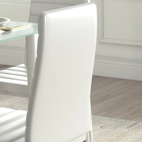 Rootz Dining Group - Dining Table With 4 Chairs - Modern Design - Glass Table - Faux Leather - White - 120cm x 60cm x 97cm