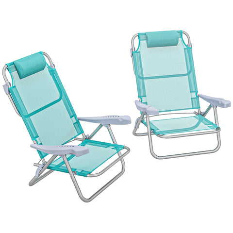 Rootz 2 Piece Set Foldable Garden Chairs - Portable Fishing Chair - Camping Chair - Adjustable Backrest & Headrest - 62L x 65W x 80H cm