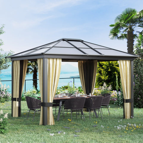 Rootz Hardtop Gazebo with Polycarbonate Roof - Outdoor Pavilion - Weather-Resistant Shelter - Durable Aluminum Frame - UV Protection - 360cm x 295cm x 265cm
