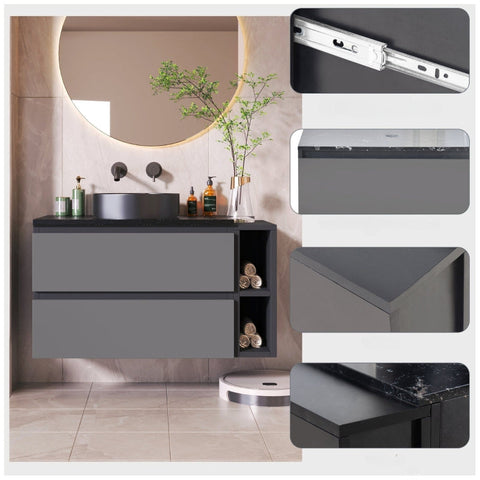 Rootz Hanging Sink Cabinet - Bathroom Vanity - Space-saving Storage - Durable MDF - 80cm x 44cm x 60.5cm