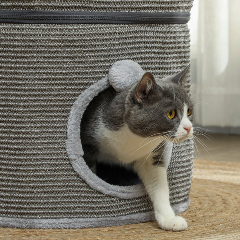 Rootz Modular Cat Tower - Scratch Bin - Cat Activity Center - Removable Zipper - Sisal Protection - Ø 42 x 69h cm - Grey
