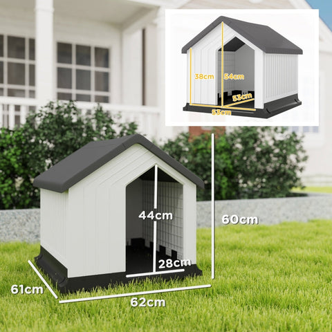 Rootz Dog House Cave - Outdoor Retreat - Waterproof - Sloping Roof - Plastic - Easy to Clean - Small Dogs - 62cm x 61cm x 60cm
