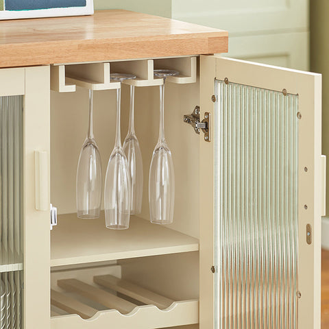 Rootz Sideboard with Glass Doors - Kitchen Cabinet - Dresser - Hall Closet - MDF & Rubber Wood - Storage & Display - Wine Rack - Microwave Space - 120cm x 90cm x 40cm