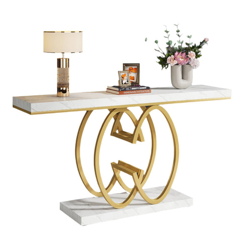 Rootz Console Table - Hall Table - Entryway Table - Faux Marble Top - Spacious & Stylish Design - 35cm D x 150cm W x 80cm H