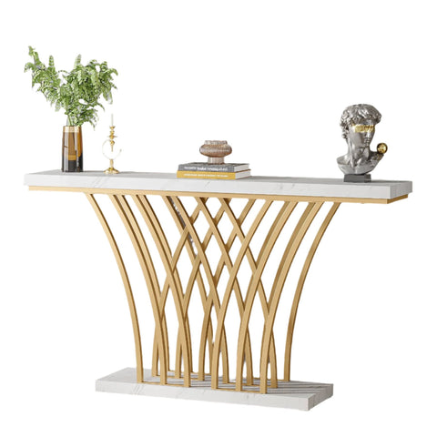 Rootz Gold Console Table - Entryway Table - Hallway Table - Elegant Faux Marble - 149.86 cm x 30.00 cm x 80.01 cm.
