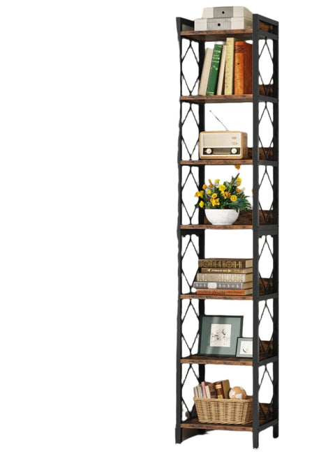 Rootz 7-Tier Corner Shelf - Space-Saving Bookcase - Tall Display Shelf - Maximize Small Spaces - 34cm x 34cm x 200cm
