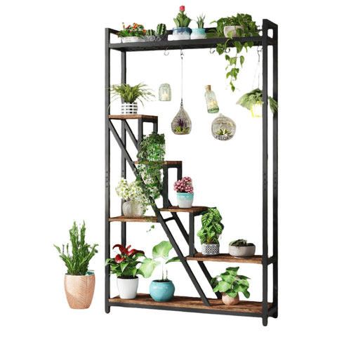 Rootz Sleek Tall Plant Stand - Indoor Plant Shelf - 7-Tier Ladder Rack - Durable Metal Frame - 105 cm W x 30 cm D x 180 cm H- Easy Assembly