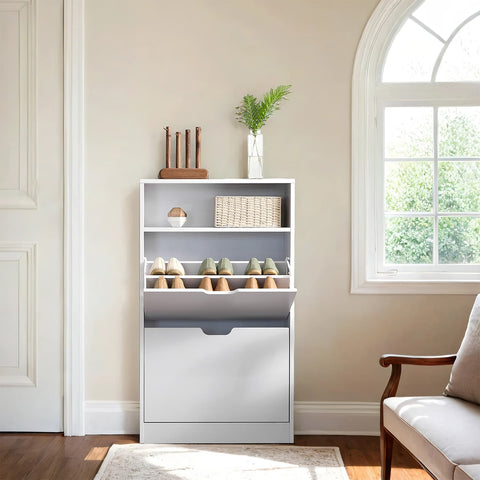 Rootz Shoe Cabinet - Shoe Tipper - Shoe Shelf - Easy Assembly - 60cm x 24cm x 102cm