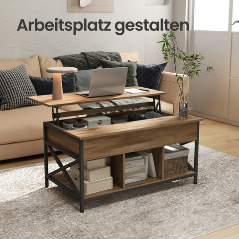 Rootz Coffee Table - Height-Adjustable Table - Wooden Chipboard - Steel - Camel Brown Black - 60 x 100 x (48-62) cm