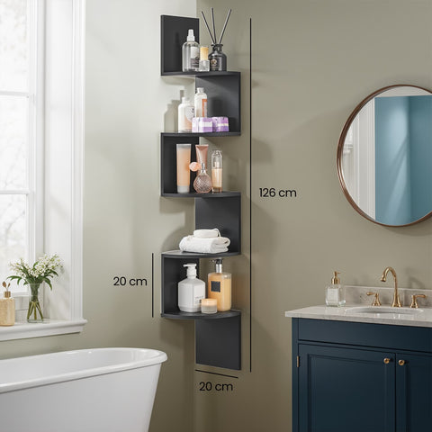 Rootz 5 Level Corner Shelf - Wall Shelf - Floating Shelf - Unique Look - 20cm x 20cm x 127.5cm