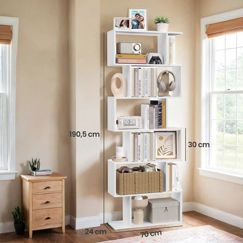 Rootz 6-Tier Bookcase - Bookshelves - Room Divider - Space-Saving Storage - 70 x 24 x 190.5 cm