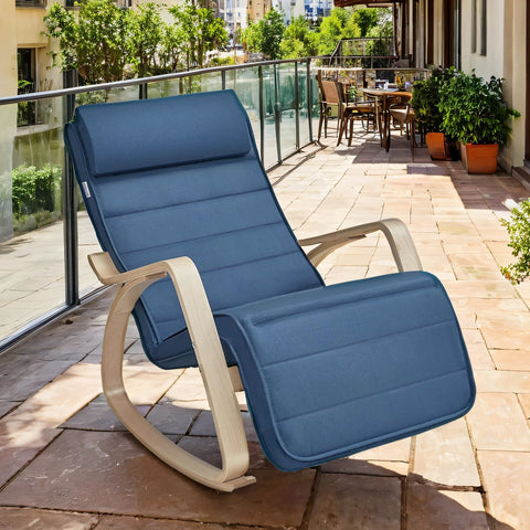 Rootz Swing Chair with Adjustable Footrest - Rocking Armchair - Birch Wood Relax Chair - 121.5cm x 67cm x 84cm