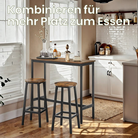 Rootz Bart Table with 2 Bar Stools - Standing Table and Chairs - Bar Set - Space-Saving Design - 40x100x90cm Table, 32cm D x 65cm H Stools