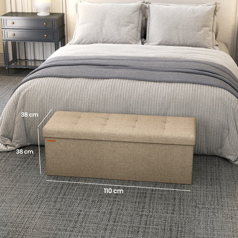 Rootz Seat with Storage - Seat Chest - Bench with Storage - 131L Capacity - 38 x 110 x 38cm - Brown Linen Look