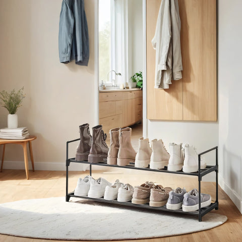 Rootz 2 Level Shoe Shelf - Metal Shoe Stand - Shoe Storage - Easy Assembly - 92cm x 30cm x 33cm
