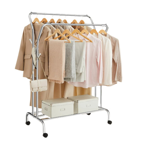 Rootz Portable Clothing Rack on Rolls - Clothes Sticks - Cloakroom Rod - High Load Capacity - 52.5 x 103.5 x 155 cm