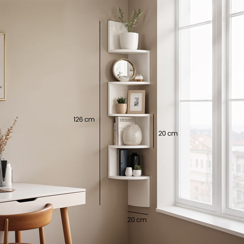 Rootz 5 Level Corner Shelf - Wall Shelf - Floating Shelf - Space-Saving Design - 20 x 127.5 x 20 cm