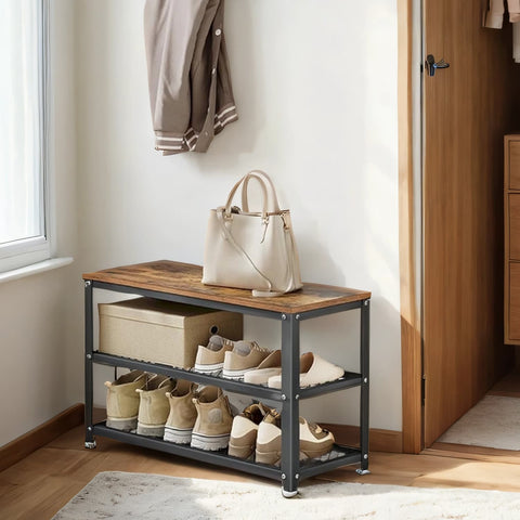 Rootz Shoe Bench - Shoe Shelf - Lattice Shoe Organizer - Space-Saving Design - 73cm x 45cm x 30cm