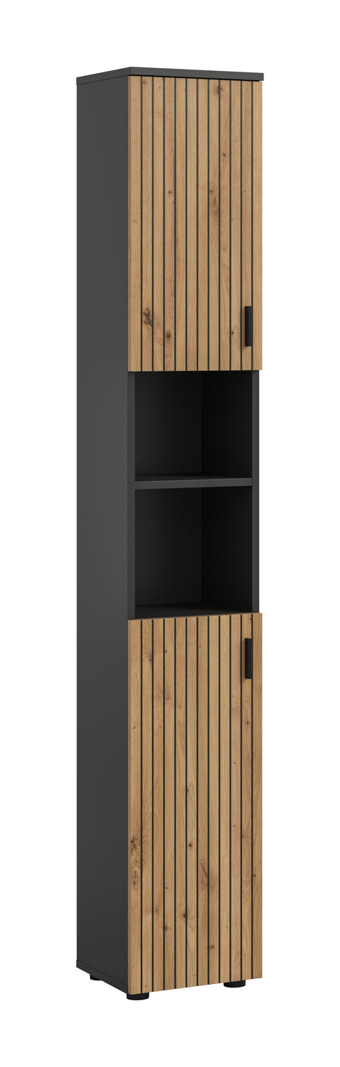 Rootz Bathroom Cabinet - Storage Organizer - Space Saver - Grey & Brown Look - Reversible Door - 30x192x30 cm