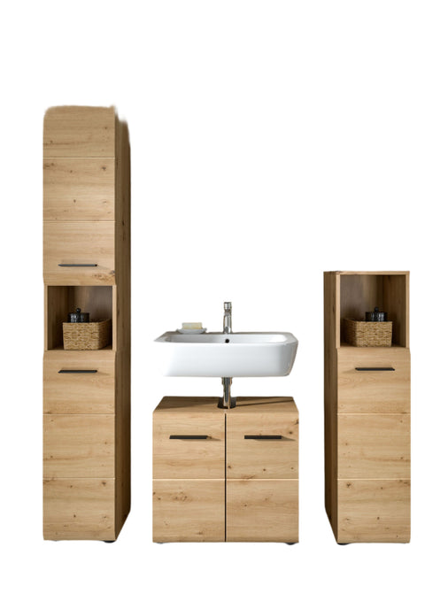 Rootz Brown 4-Piece Bathroom Set - Vanity Unit - Mirror Cabinet - Modern Design - 150x185x30 cm